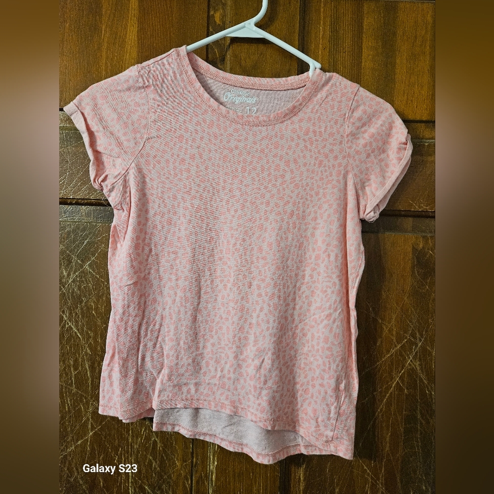 Osh Kosh Sz 12 Girls Pink Cheetah Short Sleeve T-Shirt